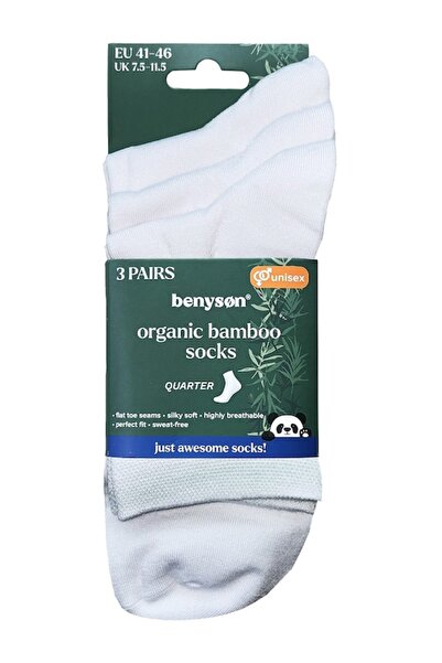 BENYSON Set de 3 perechi de șosete bărbătești din bambus organic, înalte (tip trei sferturi) BENYSON ® alb, mărimea 41-46