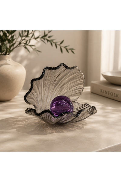 Hinora Home İnci Küreli Cam Deniz Kabuğu Dekoratif Obje Füme İstiridye 20x20 cm