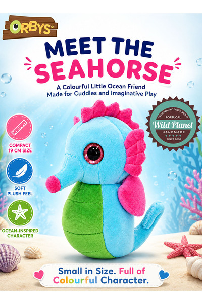 Wild Planet Orbys Seahorse Plush Toy 19 cm, Soft Ocean-Inspired Stuffed Anima...