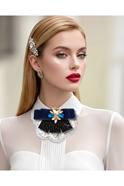 pegu baby collection Lux Blue Guipure Lace Special Design Brooch, Collar Broo...