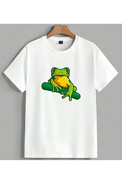 ELFERA Frog Illustration Green Printed Unisex Oversize T-Shirt White