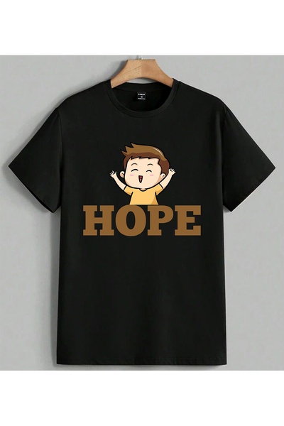 ELFERA Hope Umut Mutlu Child Printed Unisex Oversize T-Shirt Black