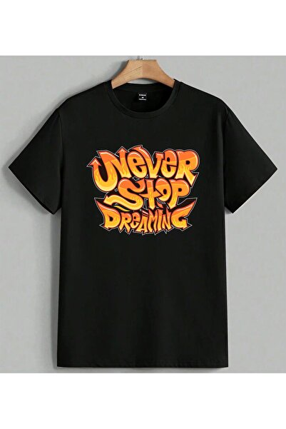 ELFERA Never Stop Dreaming Ates Printed Unisex Oversize T-Shirt Black