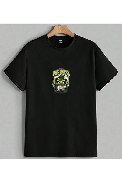 ELFERA İreddays Monster Print Neon Printed Unisex Oversize T-Shirt Black