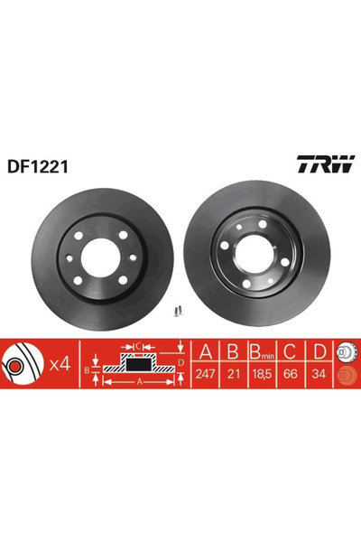TRW Set Discuri Frana Citroen Ax/Zx Peugeot 106 1/205 1/205 2 1985-2015
