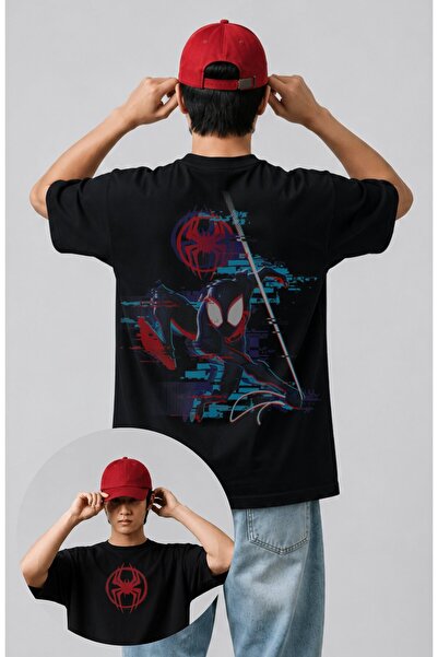 Fuddy Moda Oversize Spider Logo Sırt Baskılı Tişört, Unisex Örümcek Temalı Ço...