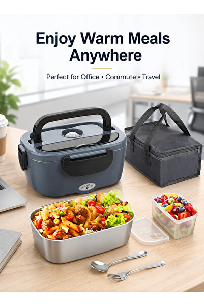Yoawllty Adults Matte Black Electric Heated Lunch Box, 1.5L Large Capacity Fo...