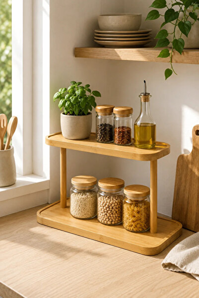 Tutku Home 2 Katlı Bambu Raf & Suunumluk