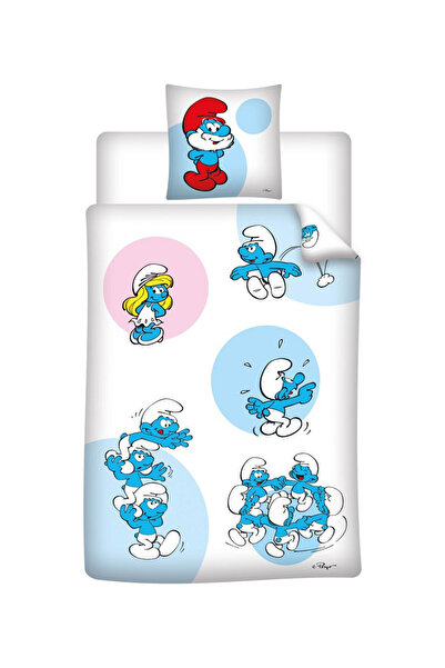 The Smurfs Strumfii Fun set de lenjerie de pat 140x200cm, 63x63 cm