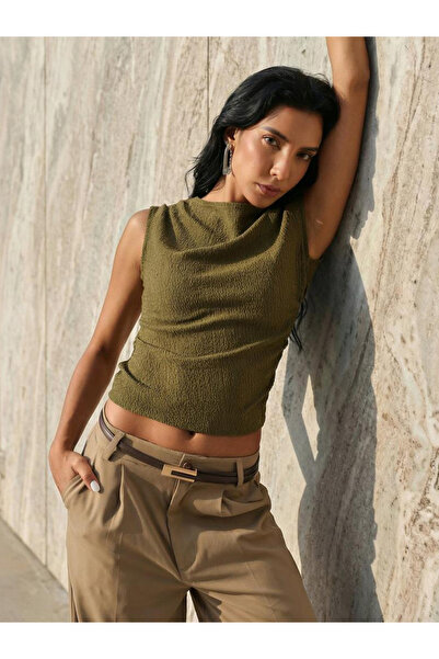 High Star By Styli Olive Textured Slim Fit Top