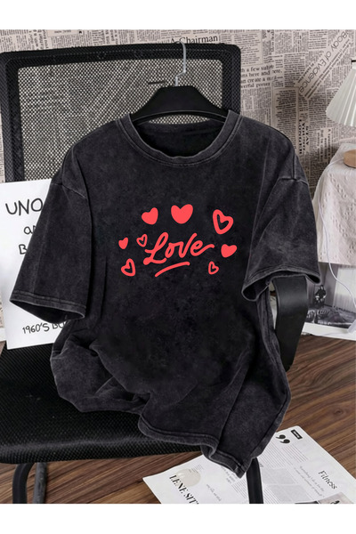 HOFFNUNG Unisex Oversize Vintage Washed Street Style Μόδα του δρόμου Βαμβακερ...