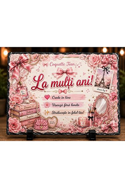 hiperborea Ardezie Personalizată –„La mulți ani!” Coquette Teen - Cadou pentr...