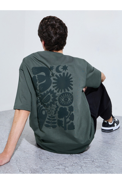 Styli Dark Grey Acid Wash Graphic Print Oversized T-Shirt