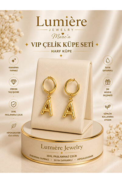 LUMİERE JEWELRY 316L ÇELİK GOLD HARF KÜPE