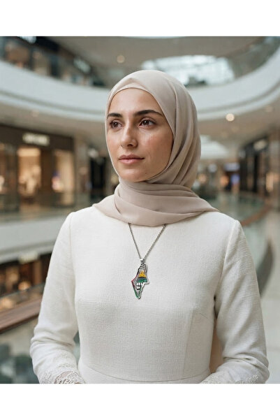 Zaytoon Palestine map unisex necklace with dome of the rock and stainless sil...