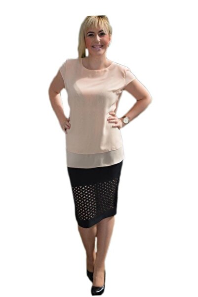 OEM Bluza casual din voal fin de nuanta piersica, aplicat in strat dublu
