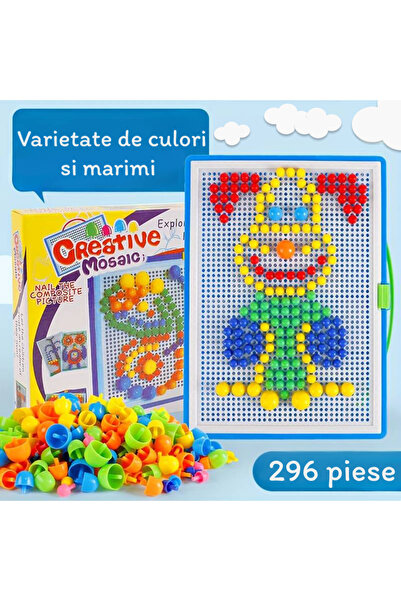RCO Joc mozaic educativ cu pioneze colorate, 296 piese 3D, plansa si cutie de...