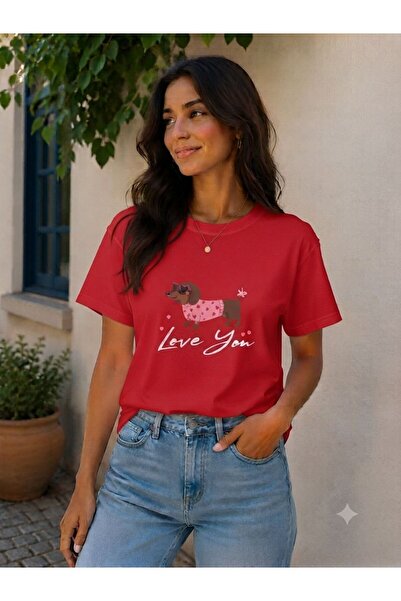 3S MODA تي شيرت نسائي أساسي مطبوع عليه Love You Digital