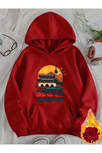mercoledi Unisex Seoul Printed Hooded Kangaroo Pocket Comfortable Fit Regular...