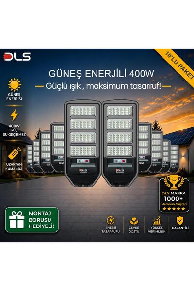 DLS 10'lu Paket 400W Güneş Enerjili Solar Sokak Lambası Hareket Sensörlü LED ...
