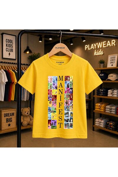 playwear Manifest Small Picture Printed 100% Kids Unisex T-Shirt 5 6 -7 8-9 1...