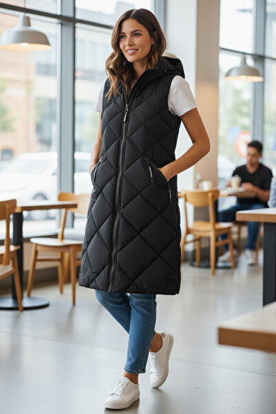 smartjest Women's Hooded Zippered Long Vest.H5