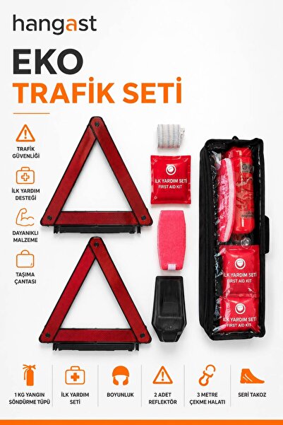 HANGAST Eko Trafik Seti 7 Parça - 1 Kg Yangın Söndürme Tüpü, 2 Reflektör, İlk...