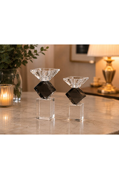 Hinora Home 2'li Kristal Cam Diamond Mumluk Şamdan Seti – Modern Dekoratif Sa...
