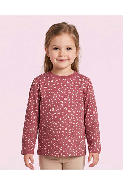 REDTAG Girls Ivory Burgundy Floral All Over Print Long Sleeve T-Shirt