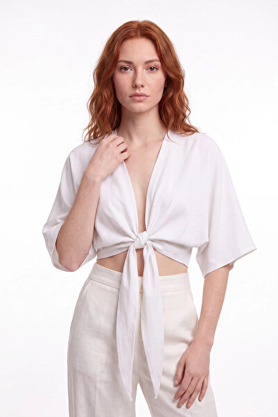 cemo Bağlama Detaylı Kruvaze Crop Bolero Bluz