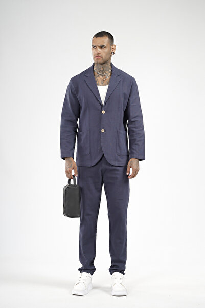 Butik Set Trend Biz Slim Fit din bumbac și in, cu bluză și pantaloni