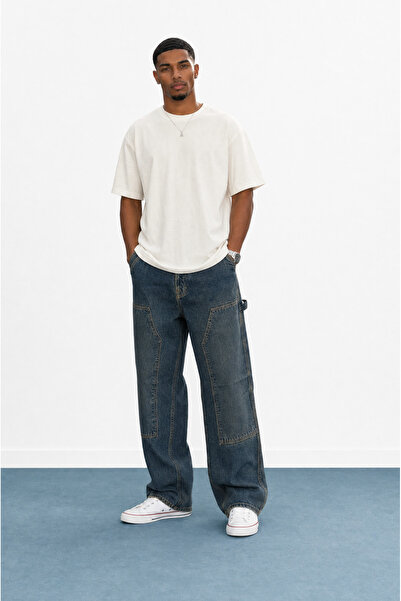 Respire Men's detailed part baggy jean tint blue