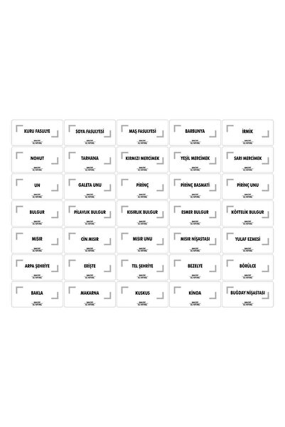 MMA DİJİTAL MAĞAZACILIK Set of 35 Cornered Horizontal Spice Jar Stickers - Wh...