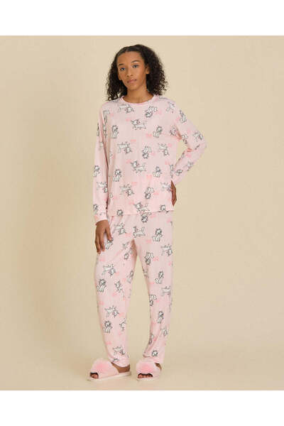 REDTAG Senior Girls Pink Printed Marie the Cat Pyjama Set