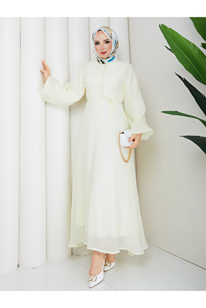 RACE FASHİON Buttoned Front Belted Lined Hijab Dress Rc6060