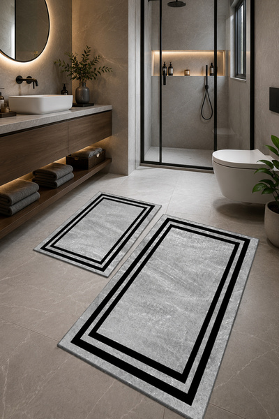 Zetahalı Digital Printing Washable Non-Slip Base 2-Piece Bathroom Mat Set 40X...