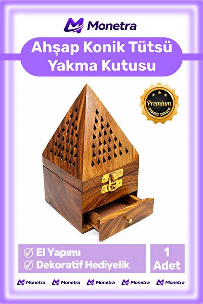 #TütsüYakmaKutusu Ahşap Piramit Konik El Yapımı Dekoratif Çekmeceli Taşınabilir Nostaljik Tütsü Yakma Kutusu