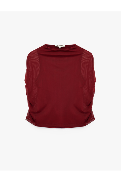 Koton Slim Fit High Neck Sleeveless Tulle Detailed Blouse