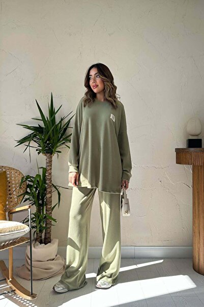 Clothes Fast طقم سترة وبنطلون نسائي بلون النعناع، سترة واسعة الحواف ذات نسيج ...