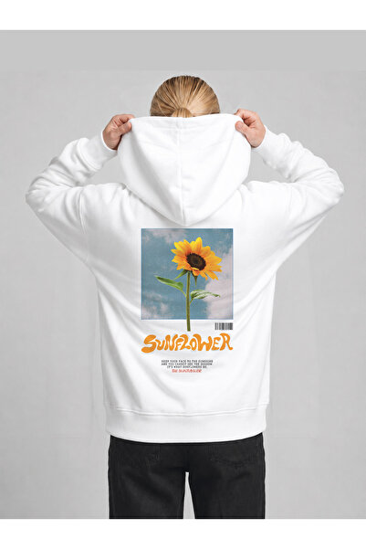 Grafftee Clothing سويت شيرت مطبوع عليه زهرة الشمس - سويت شيرت بقلنسوة مطبوع م...