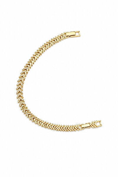 Balenbi Jewelry Balık Sırtı Zincir Zirkon Taş Detaylı Kadın Bileklik 14K Gold...