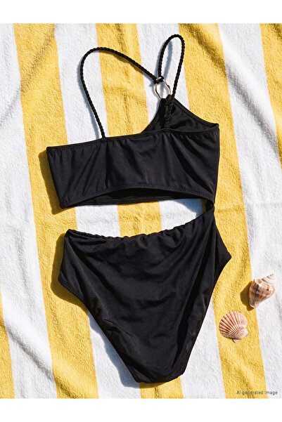 LC Waikiki Texx Store Quality Asymmetrical Collar Ring Detailed Women's Swimsuit