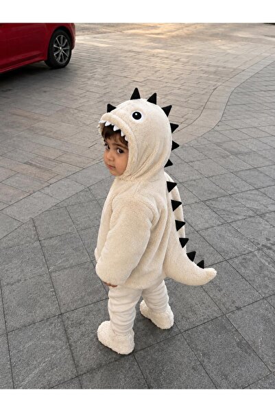 Minizade 3D Dinozor Peluş Çocuk Montu %100 Pamuklu İç Astarlı Kapüşonlu Fermu...