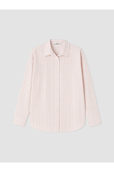 LC Waikiki Pink Striped Oversize Women's Shirt