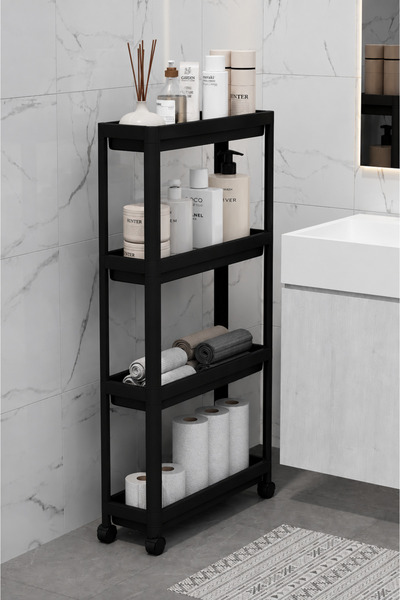 BRAMBLE LIFE Tekerlekli Dikdörtgen 4 Katlı Raf Ünitesi Banyo Mutfak Dolap Kil...