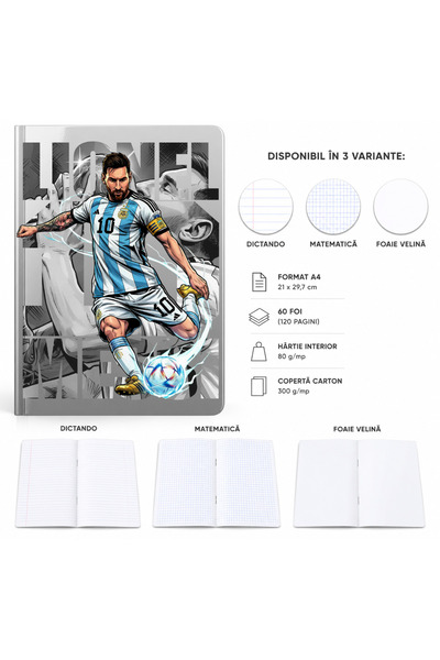Ingift Caiet A4 Personalizat Lionel Messi – 60 Foi, Matematica