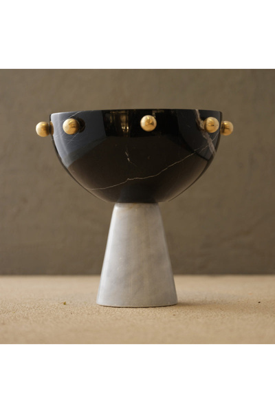 Generic Brand Mrlth-102-1036-1 Black Gold Raised Marble Bowl - 23X9 cm