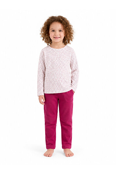 Wogi Kız Çocuk Pembe Puantiyeli Uzun Kollu Pijama