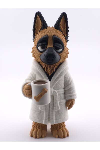 FDI3D Figurină decorativă Ciobănesc German cu cană de cafea, imprimată 3D, PL...