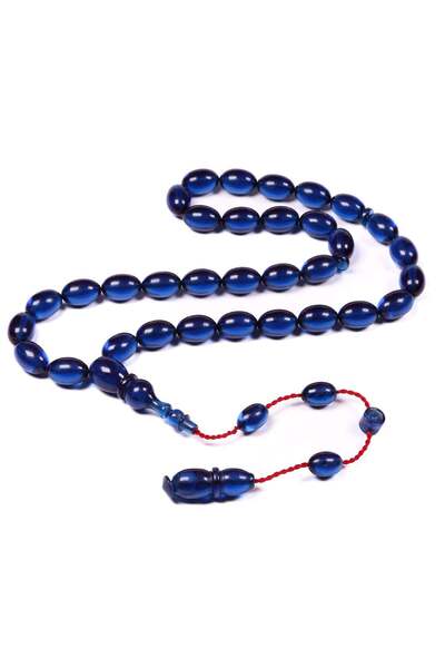 TESBİHKENTİ 10X7 mm Beautifully Shaped Night Blue Fire Amber Prayer Beads
